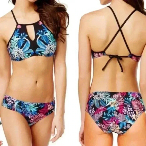 Kenneth Cole New York Strappy Floral Bikini Top & Sash Tab Bottom Size Large NWT - Picture 1 of 5